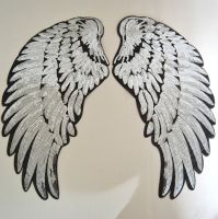 PAIR OF SILVER SEQUIN ANGEL WNGS, IRON ON.