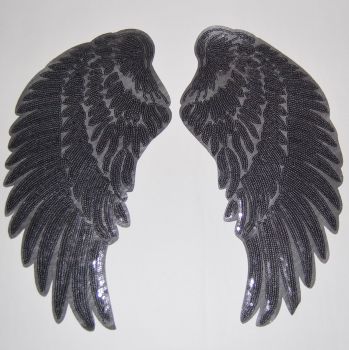 PAIR OF BLACK SEQUIN ANGEL WNGS, IRON ON.