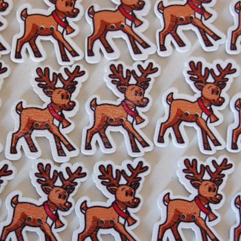 PACK OF 10 CHRISTMAS REINDEER BUTTON EMBELLISHMENTS, 2 HOLE.