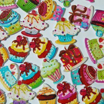 PACK OF 10 CUP CAKE BUTTON EMBELLISHMENTS, 2 HOLE.