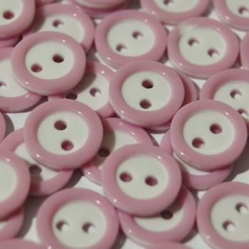 PACK OF 15 2 HOLE 10MM BUTTONS,  DELICATE LILAC AND WHITE.