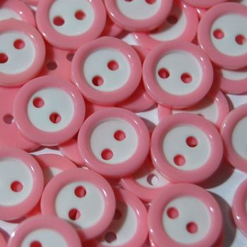 PACK OF 15 2 HOLE 10MM BUTTONS,  IN BABY PINK AND WHITE.