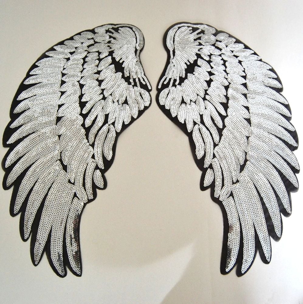 ***BULK BUY SPECIAL*** TEN PAIRS OF SILVER SEQUIN ANGEL WNGS, IRON ON.