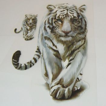 IRON ON TRANSFER, SET OF 2 WHITE TIGERS. IDEAL FOR DECORATING CUSHIONS, TOTE BAGS, CLOTHES ETC.