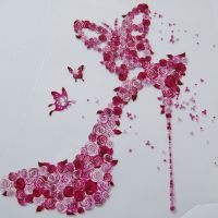 IRON ON HEAT TRANSFER, PINK FLOWER STILETTO, 21CMS x 18CMS. IDEAL FOR DECORATING CUSHIONS, CLOTHES ETC.