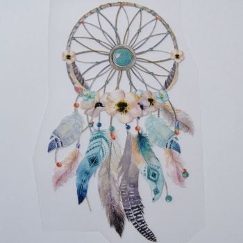 IRON ON HEAT TRANSFER, FEATHER DREAM CATCHER, 20CMS x 11.5CMS. IDEAL FOR DECORATING CUSHIONS, CLOTHES ETC.