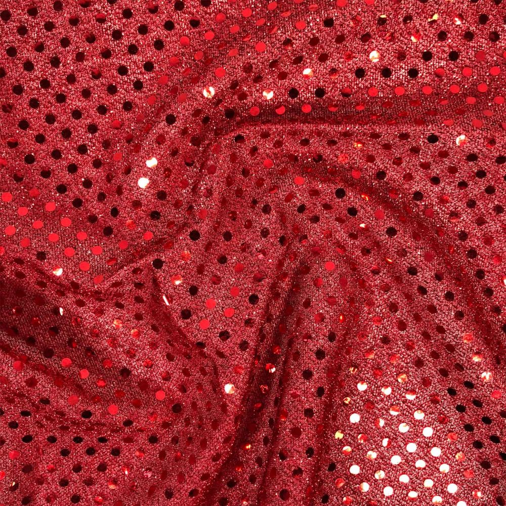 RED JERSEY KNIT WITH SEQUINS FOR DRESS MAKING