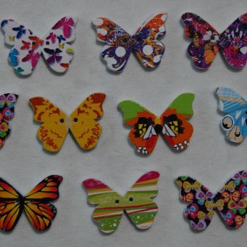 MIXED PACK OF 10 LARGE BUTTERFLY BUTTON EMBELLISHMENTS, 2 HOLE.