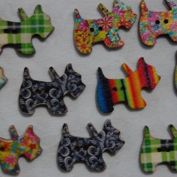 MIXED PACK OF 10 SCOTTY DOG BUTTON EMBELLISHMENTS, 2 HOLE.