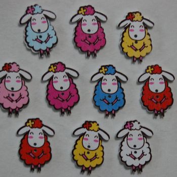 MIXED PACK OF 10 SHY SHEEP BUTTON EMBELLISHMENTS, 2 HOLE.