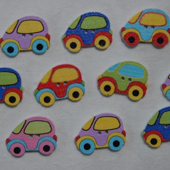 MIXED PACK OF 10 BUBBLE CAR BUTTON EMBELLISHMENTS, 2 HOLE.