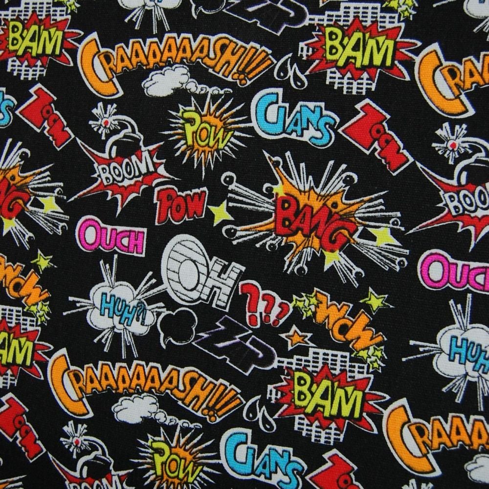 POP ART FURNISHING CANVAS FABRIC WITH BLACK BACK SOLD BY THE METRE.