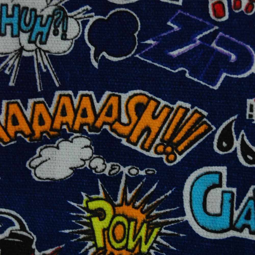 POP ART FURNISHING CANVAS FABRIC WITH NAVY BACK SOLD BY THE METRE.
