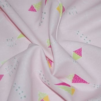 FLYING KITES ON A DELICATE PINK BACKGROUND, 100% COTTON. 