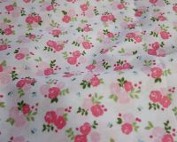 SALLY COTTON MIX, TRIPLE ROSE FLORAL PINK ON WHITE.