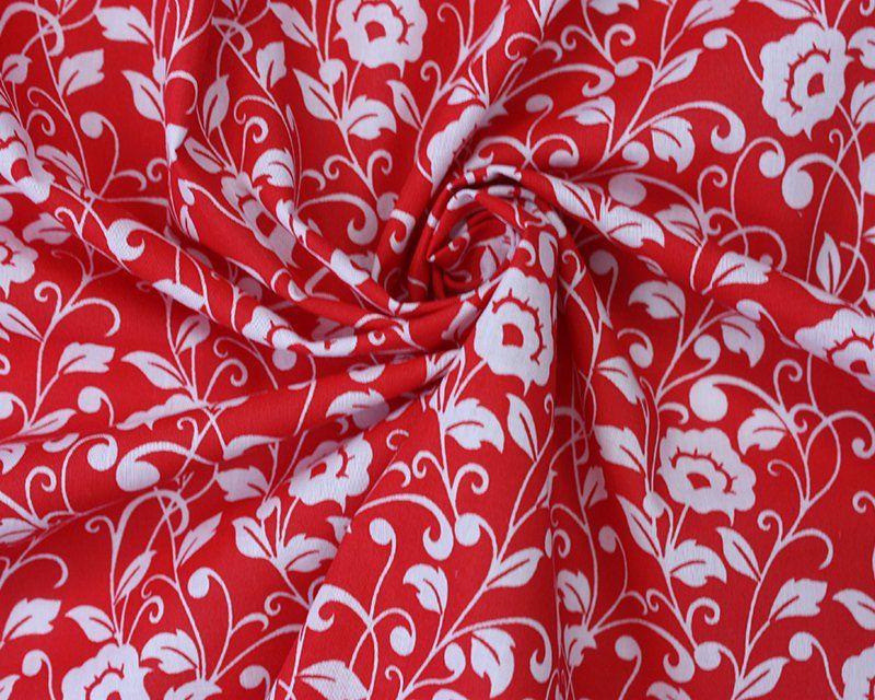 REGAL FLOWERS ON RED, COTTON MIX.