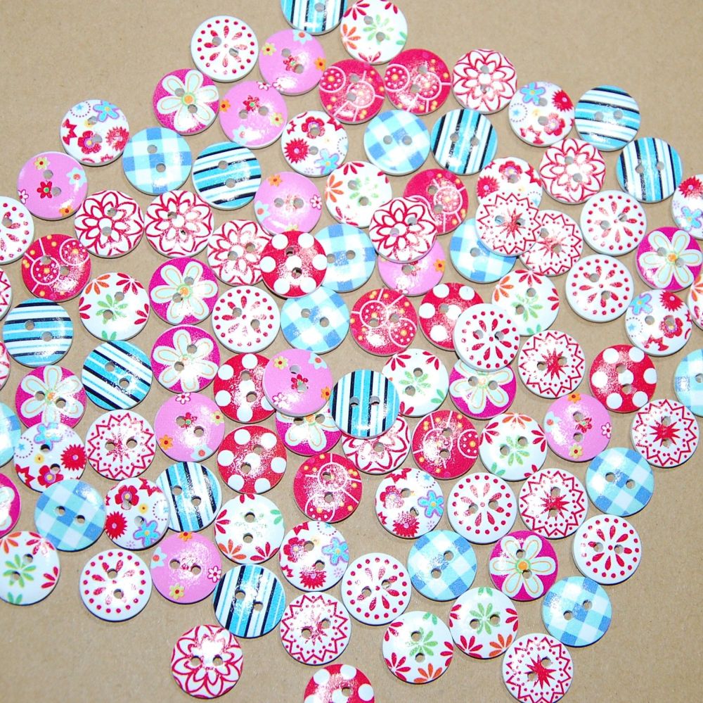 MIXED SELECTION OF 100 15mm ROUND RESIN BUTTONS