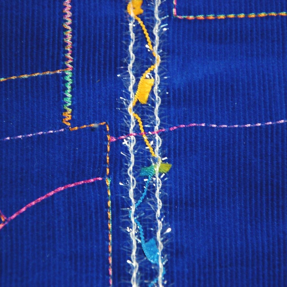 ROYAL BLUE COTTON CORD WITH STITCH WORK DECORATION, DRESSMAKING AND SOFT FU