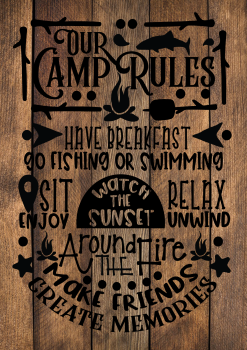 CAMPING RULES WOOD EFFECT METAL SIGN 29CM'S X 20CM'S 
