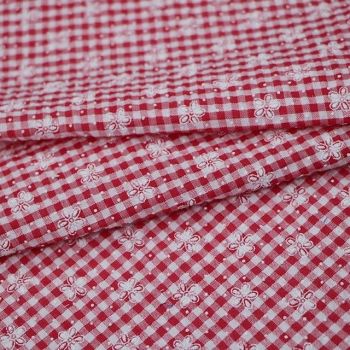 1/4 INCH RED AND WHITE GINGHAM WITH EMBROIDERED FLOWER DETAILING