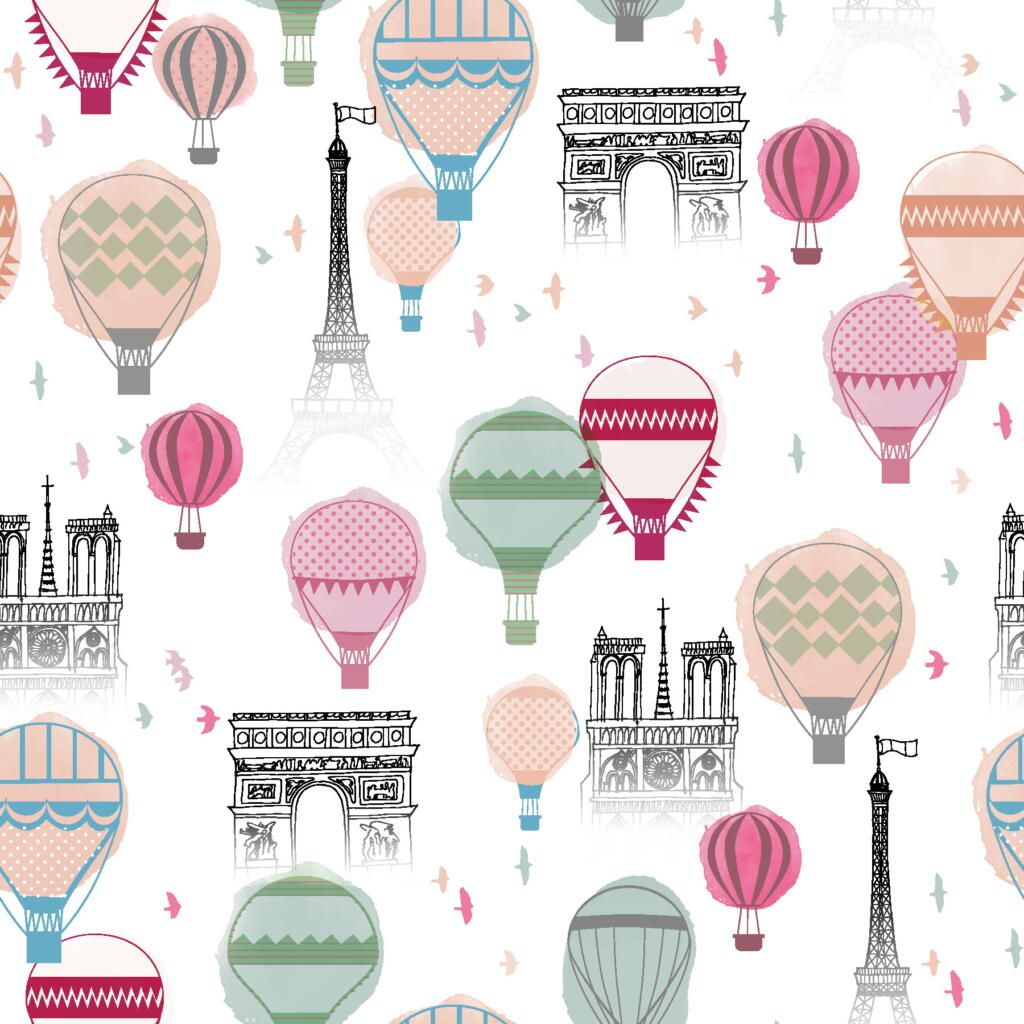 FROM THE SKETCHES OF PARIS COLLECTION. PARIS BALLOON, 100% COTTON.