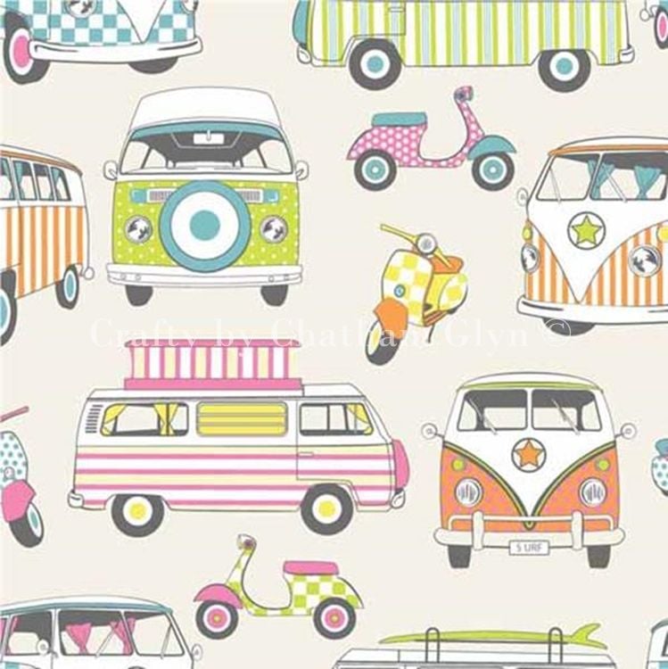 CHATHAM GLYN HAPPY CAMPERS TUTTIFRUTTI CAMPER VANS MOPEDS 100% COTTON.