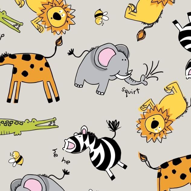 ZOO ANIMALS ON KHAKI BY CRAFT COTTON COMPANY, 100% COTTON.