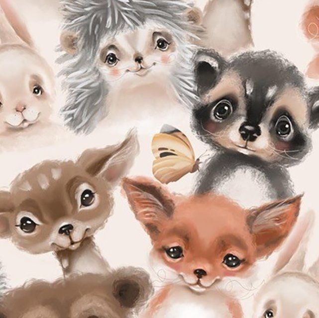 LITTLE JOHNNY WATERCOLOUR ANIMALS, DIGITALLY PRINTED 100% COTTON.