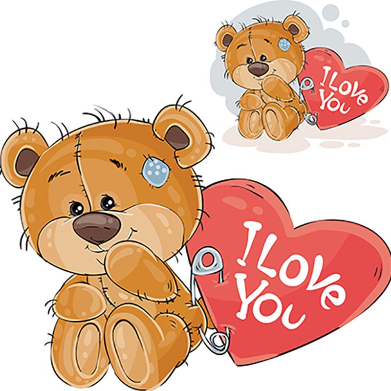 8 INCH FELT SQUARE, TEDDY BEAR WITH I LOVE YOU HEART. 105