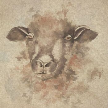18" X 18" LINEN COTTON PRINTED PANEL, SHEEP.