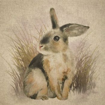 18" X 18" LINEN COTTON PRINTED PANEL, BABY RABBIT.