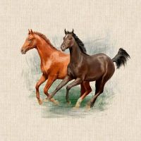 18" X 18" LINEN COTTON PRINTED PANEL, GALLOPING HORSES.