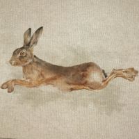 18" X 18" LINEN COTTON PRINTED PANEL, LEAPING HARE.
