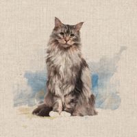 18" X 18" LINEN COTTON PRINTED PANEL, MAINE COON CAT.