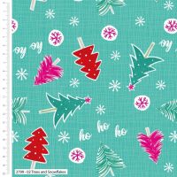 CHRISTMAS TREES AND SNOWFLAKES CRAFT COTTON COMPANY, 100% COTTON.