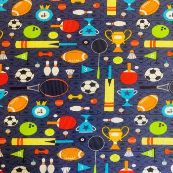 SPORTS DAY ON BLUE BY CRAFT COTTON COMPANY, 100% COTTON. 