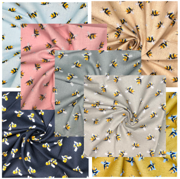 100% COTTON, 140 CMS WIDE. 'BUMBLEBEE' RANGE, 7 COLOURWAYS TO CHOOSE FROM. 