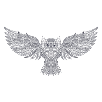 8 INCH FELT SQUARE, INTRICATE LINE DRAWING OWL 207
