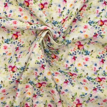 100% COTTON, 140 CMS WIDE, 150GSM. VINTAGE FLORAL, SMALL ROSES BEIGE.