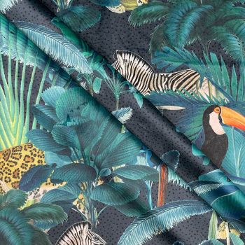 VELVET FURNISHING OR CURTAIN FABRIC 148 CMS WIDE, 290GSM. ROYAL PALM MIDNIGHT.