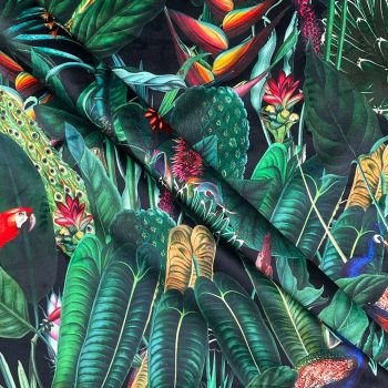 VELVET FURNISHING OR CURTAIN FABRIC 148 CMS WIDE, 290GSM. RAINFOREST BLACK.
