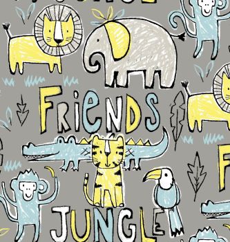 JUNGLE FRIENDS BY CRAFT COTTON COMPANY, 100% COTTON. **Special buy** Grey.