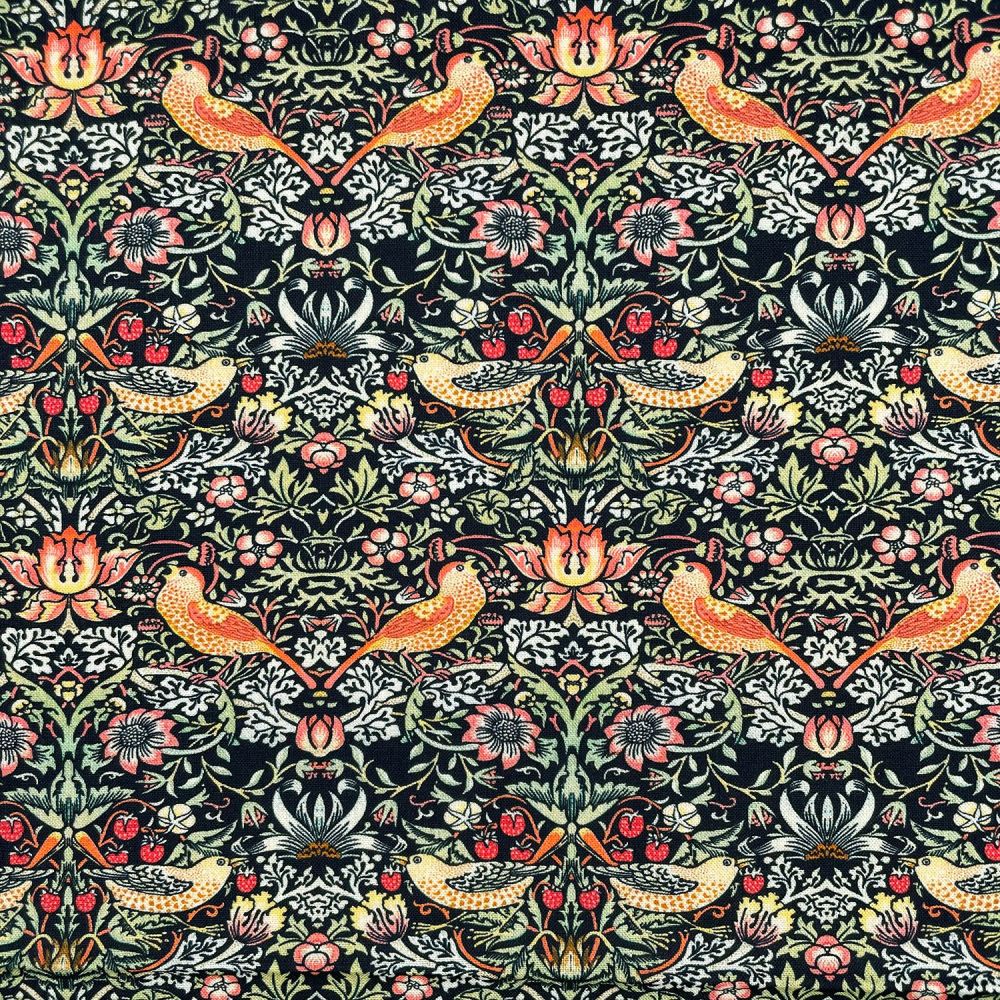 WILLIAM MORRIS STRAWBERRY THIEF, EBONY. 100% COTTON, 140 CMS WIDE, 150GSM.