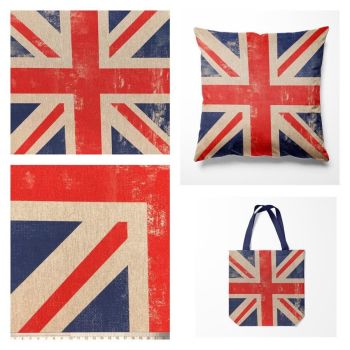 18" X 18" LINEN COTTON PRINTED PANEL, UNION JACK.