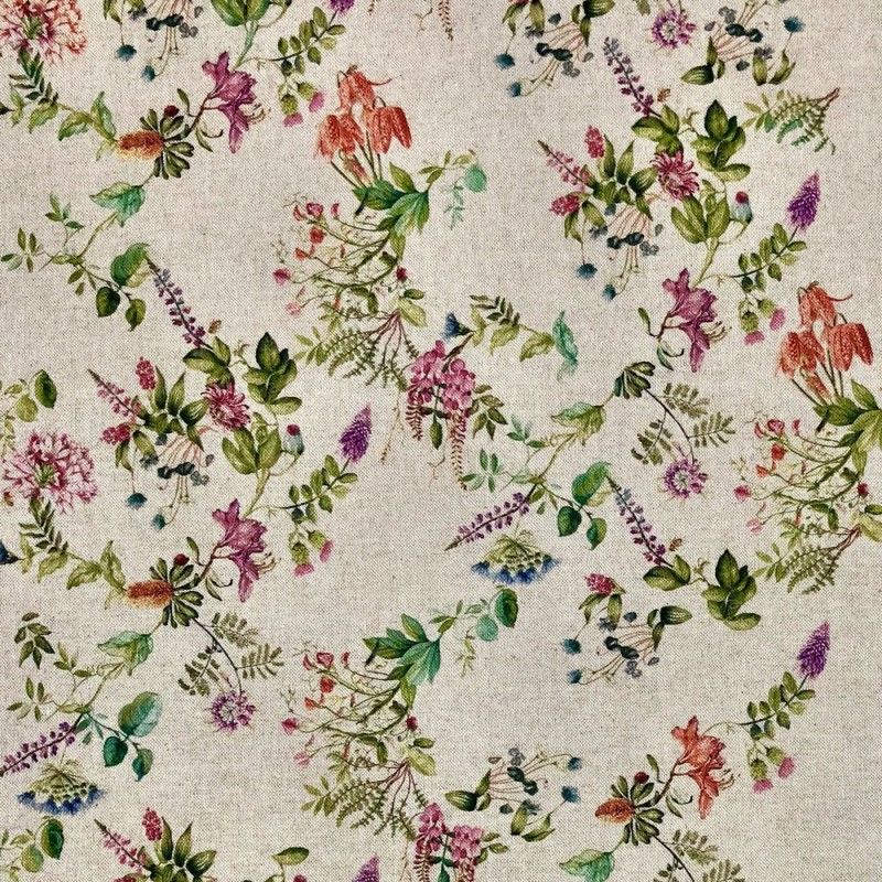 CHATHAM GLYN NEW CRAFTY LINEN CURTAIN FABRIC, VINTAGE BOTANICAL FLORAL.