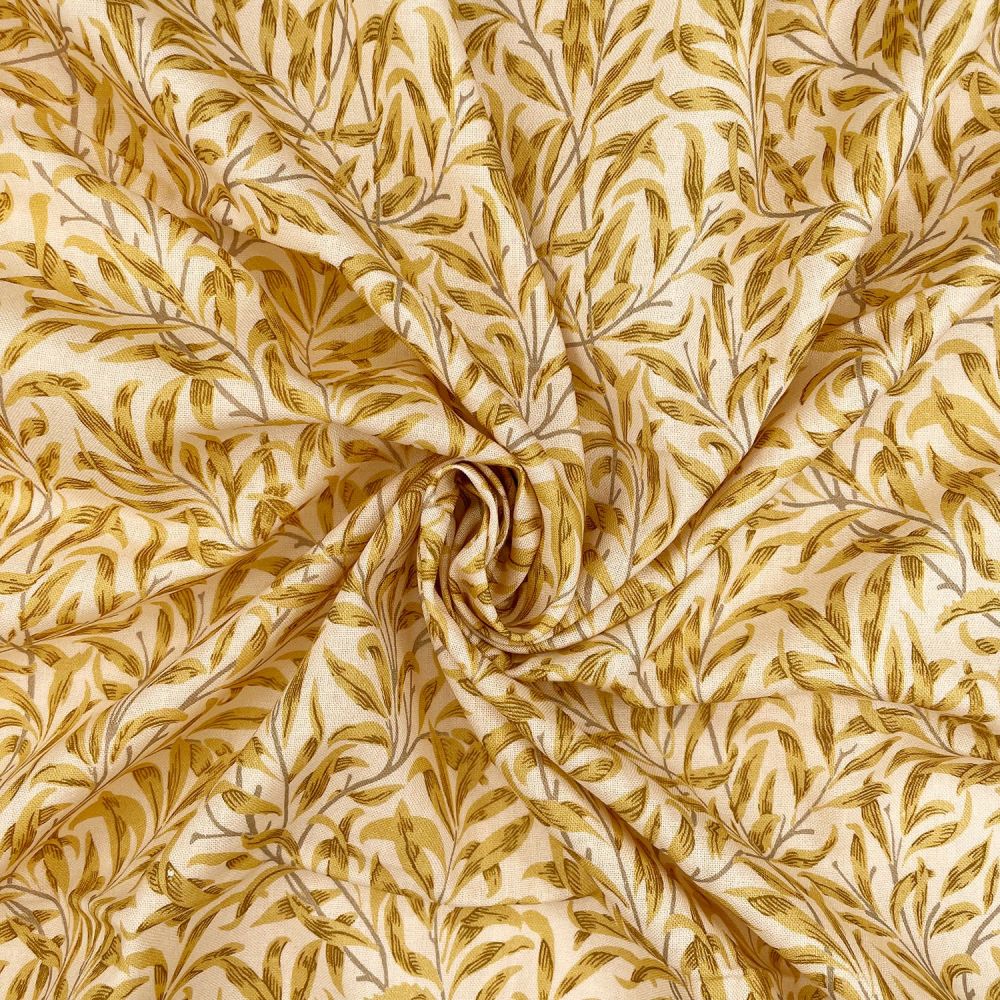 WILLIAM MORRIS WILLOW BOUGH, OCHRE. 100% COTTON, 140 CMS WIDE, 150GSM.