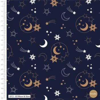 METALLIC RANGE, CRAFT COTTON COMPANY, 100% COTTON. MOON & STARS.