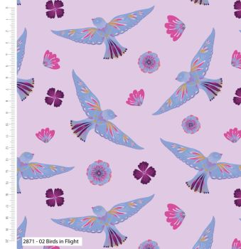 Parrots in Paradise by Bethany Salt – Cotton Print, BIRDS IN FLIGHT.