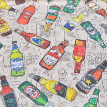 100% COTTON PANAMA WITH TEFLON COATING,  HEAVY WEIGHT 270GSM- 54 INCH WIDE. BEER BOTTLES.