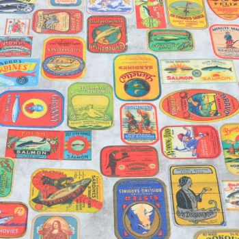 100% COTTON PANAMA WITH TEFLON COATING,  HEAVY WEIGHT 270GSM- 54 INCH WIDE. VINTAGE TINS.